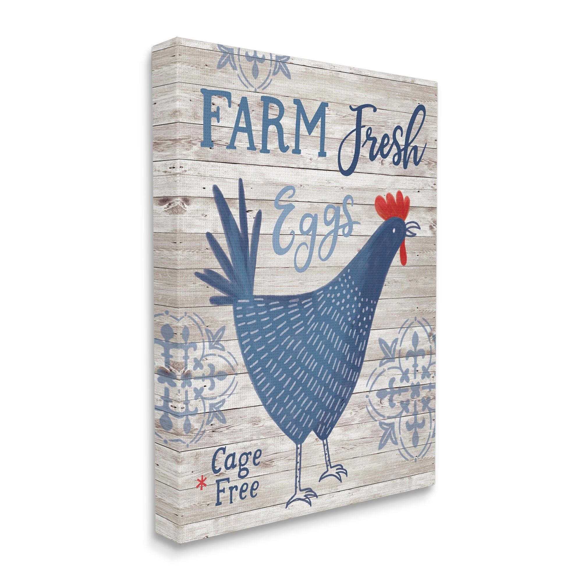 Stupell Industries Farm Fresh Eggs Blue Rustic Chicken Planked Pattern Graphic Art Gallery Wrapped Canvas Print Wall Art, Design by Nina Seven