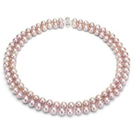 Pink Freshwater Pearl Necklace for Women, Sterling Silver 2 Row 17 & 18, 8mm x 9mm