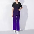 thumbnail image 2 of MELDVDIB Scrubs for Women Set Casual Light Weight Solid Color Short Sleeve Loose V-neck Tops & Wide Leg Pants Pullover Tops with Pocket, 2 of 5