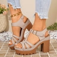 thumbnail image 5 of KIJBLAE Women's Chunky Heel Gladiator Sandals, Open-Toe Cutout with Buckle, Plus Size Gothic Comfort Footwear Khaki 40, 5 of 9