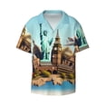 thumbnail image 2 of Lsque Iconic Global Landmarks print Men's Cuban Collar Short Sleeve Shirt Summer Beachwear Casual Button Down Fashionable Vacation Leisure Shirt-Small, 2 of 7
