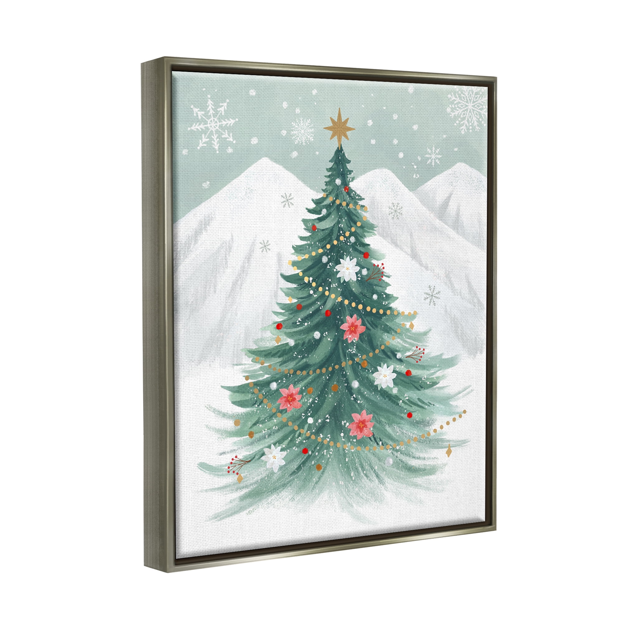 Stupell Industries Subtle Christmas Tree in Snow Holiday Painting Gray Floater Framed Canvas Art Print Wall Art, 25 x 31