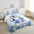 thumbnail image 3 of Castle Fairy Cartoon Animal Penguin 3 Pieces Queen Comforter Set for Preppy Child,Chic Blue Purple Floral Flowers Ultra Soft Bedding Sets,Spring Garden Bedding Comforter Set Breathable, 3 of 8