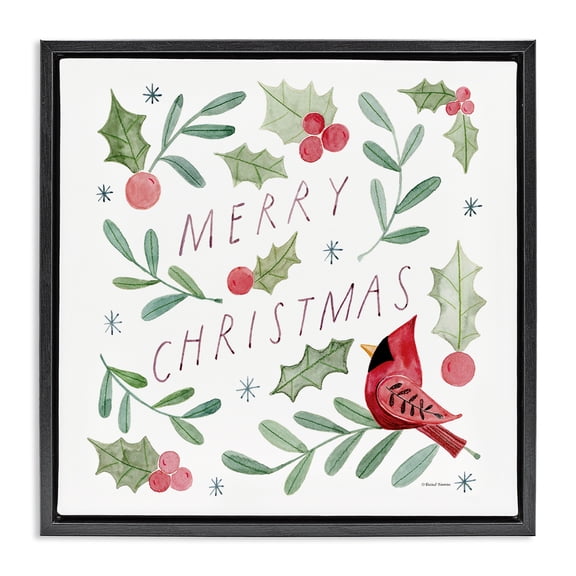 Stupell Industries Cottage Soft Whimsical Christmas Black Floating Frame Canvas Art, 18 x 18, by Rachel Nieman