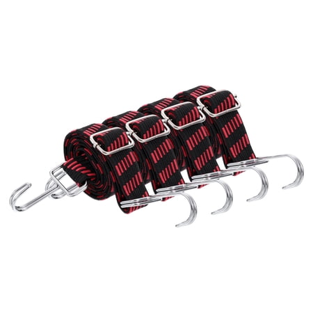 Uxcell 4 Pack Adjustable Bungee Cords with Hooks 39 Inch Flat Heavy Duty Elasticity Straps Rubber Bungee Cords with Buckle for Outdoor Camping Tarp Bike Rack Luggage Black Red