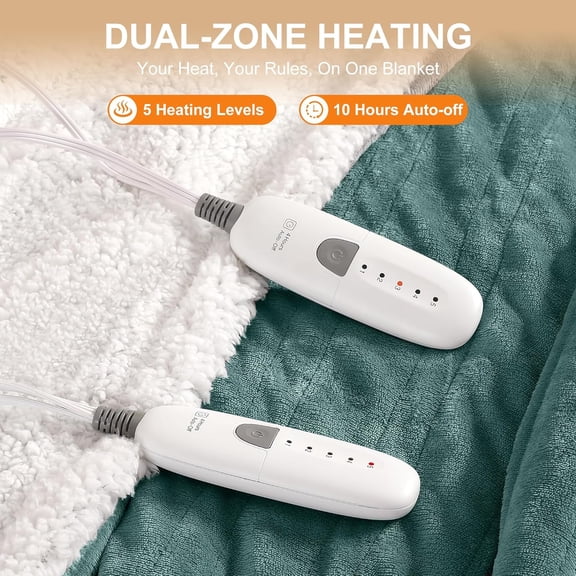 Queen Size Electric Blanket with Dual Controllers and Overheat Protection