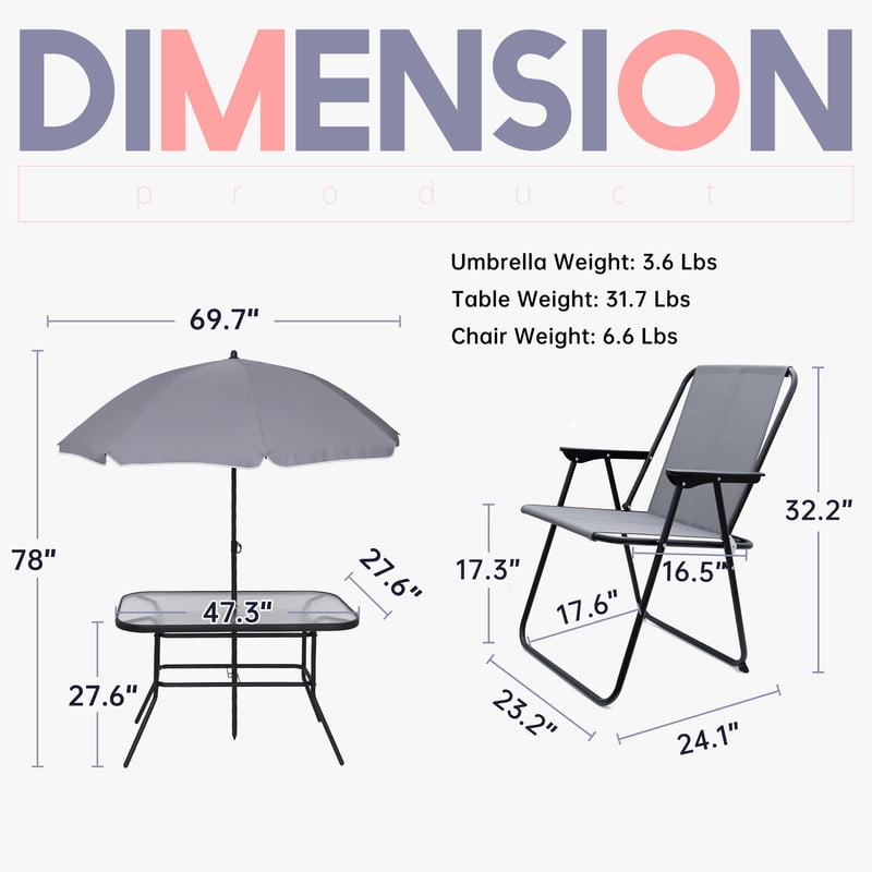 8-Piece Outdoor Patio Dining Set with Umbrella, Garden Outdoor Furniture Table Set, Glass Table and 6 Folding Chairs