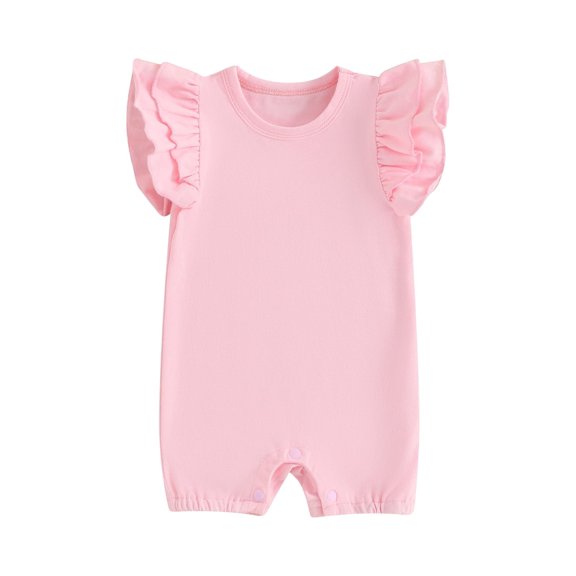 Bslissey Baby Girls Summer Jumpsuit Shorts Fly Sleeve Solid Color One Piece Romper Infant Crew Neck Bodysuit Newborn Casual Clothes 3M 6M 12M 18M