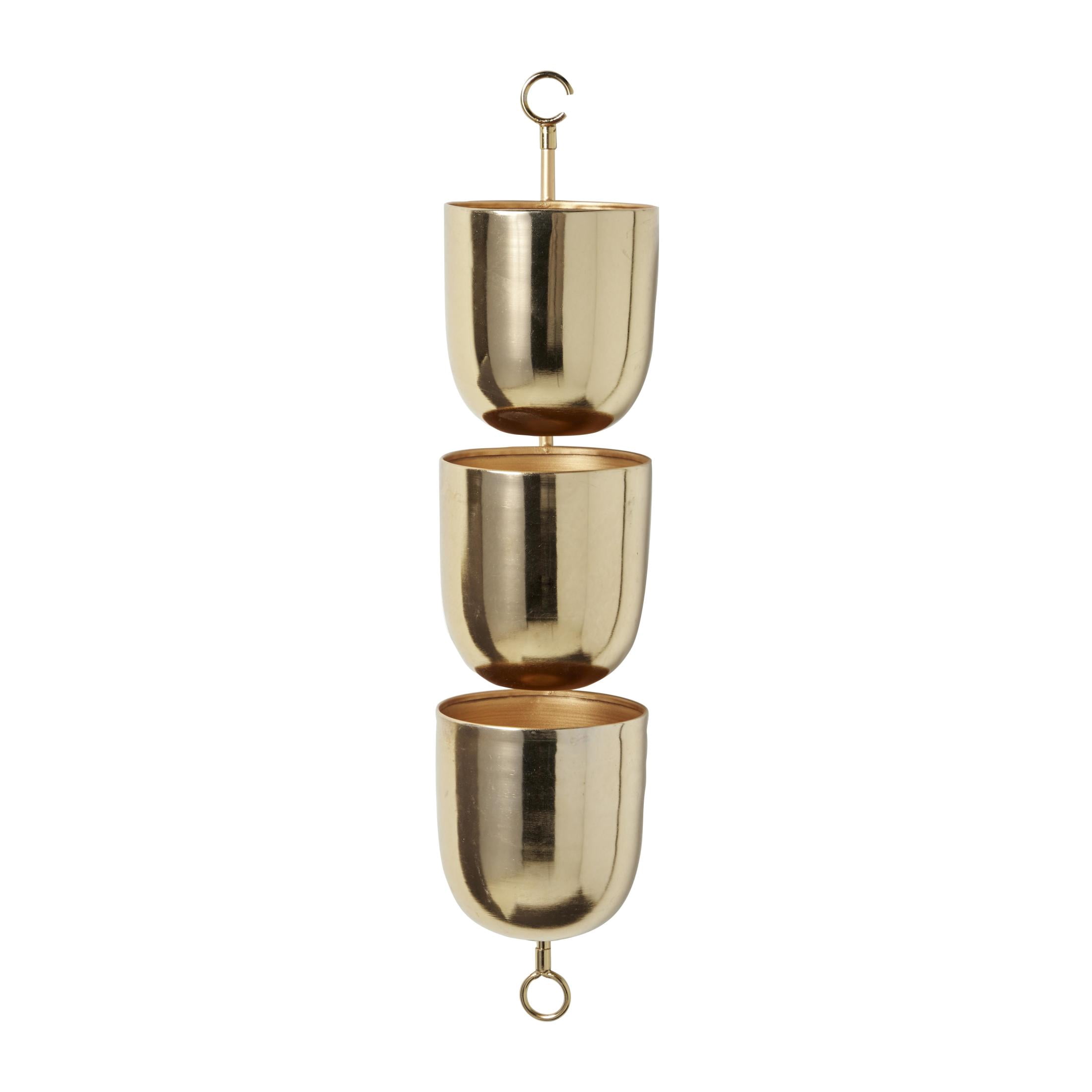 DecMode 12" x 12" x 25" Round Gold Metal Layered Wall Planter