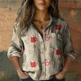 thumbnail image 2 of Bovemsi Casual Loose Tops Women's Cotton Shirt Printed Fashionable Button Up Top With Seven Quarter Sleeves Work Shirts, 2 of 4