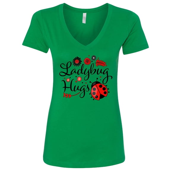 Inktastic Ladybug Hugs with Cute Ladybug and Flowers Women's V-Neck T-Shirt