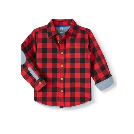 Wonder Nation Long Sleeve Plaid Button Up Woven Shirt (Toddler Boys)