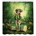 thumbnail image 3 of Ambesonne Tale Shower Curtain, Elf Girl with Wreath Tree, 69"Wx75"L, Green Beige Pink, 3 of 3