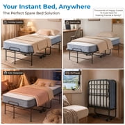Mjkone Folding Bed with Mattress,75 x 31Rollaway Bed for Adults with Dust Cover,Twin Size Foldable Bed with Lockable Wheels for Small Space
