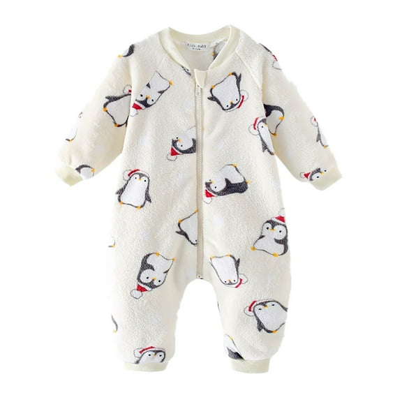 WRKEKC Infant Fleece Romper Print Zipper Front Thickened Warm Snug Comfortable Fitting Fall Winter Jumpsuit for Boys and Girls 0 Months-3 Years