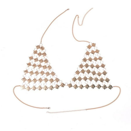 

Womens Body Chain Harness Metal Triangle Bra Jewelry Cross Necklace Punk