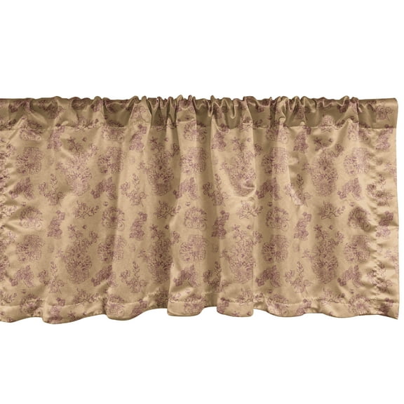Ambesonne Flower Window Valance, Peony Raspberry Damask, 54" X 18", Dark Peach Pale Maroon