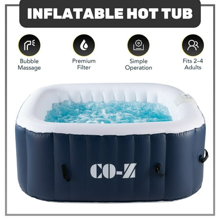 2-4 Person PVC Inflatable Bathtub w 120 Jets & Hot Tub Cover for Backyard & More Blue
