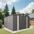 thumbnail image 5 of 10x12 FT Outdoor Metal Storage Shed with Double Doors & Two Windows, Large Waterproof Garden Shed for Lawn Mowers, Bike, Pool Equipment, Patio Furniture, Trash Bins, Backyard, Grey, 5 of 17