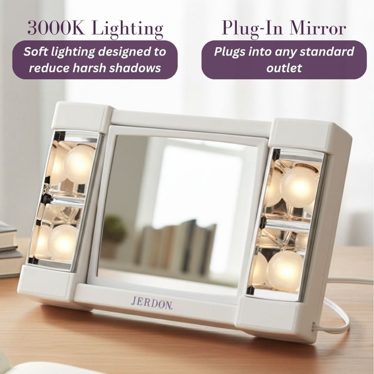 Jerdon Go Lightly Makeup Mirror with Lights, 3X-1X photo 3