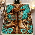 thumbnail image 3 of 1pc Western Cowboy Boots with Wings Design Throw Blanket - Brown Boots & Turquoise Floral Pattern - Soft Lightweight Flannel All-Season Blanket for Sofa, Bed, Camping, Travel - Cowboy Decor Accent -, 3 of 5