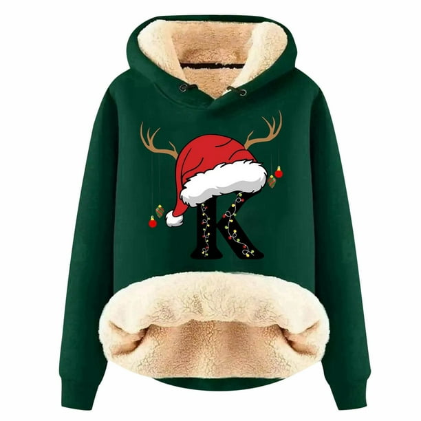 WILLBEST Sudadera Larga para Mujer, Sudadera con Capucha Estampada con Letras Navideñas, Espalda de Lana, Cálida, de Invierno, Estilo Pullover, Tops, Sudadera de Moda 1056 Grande