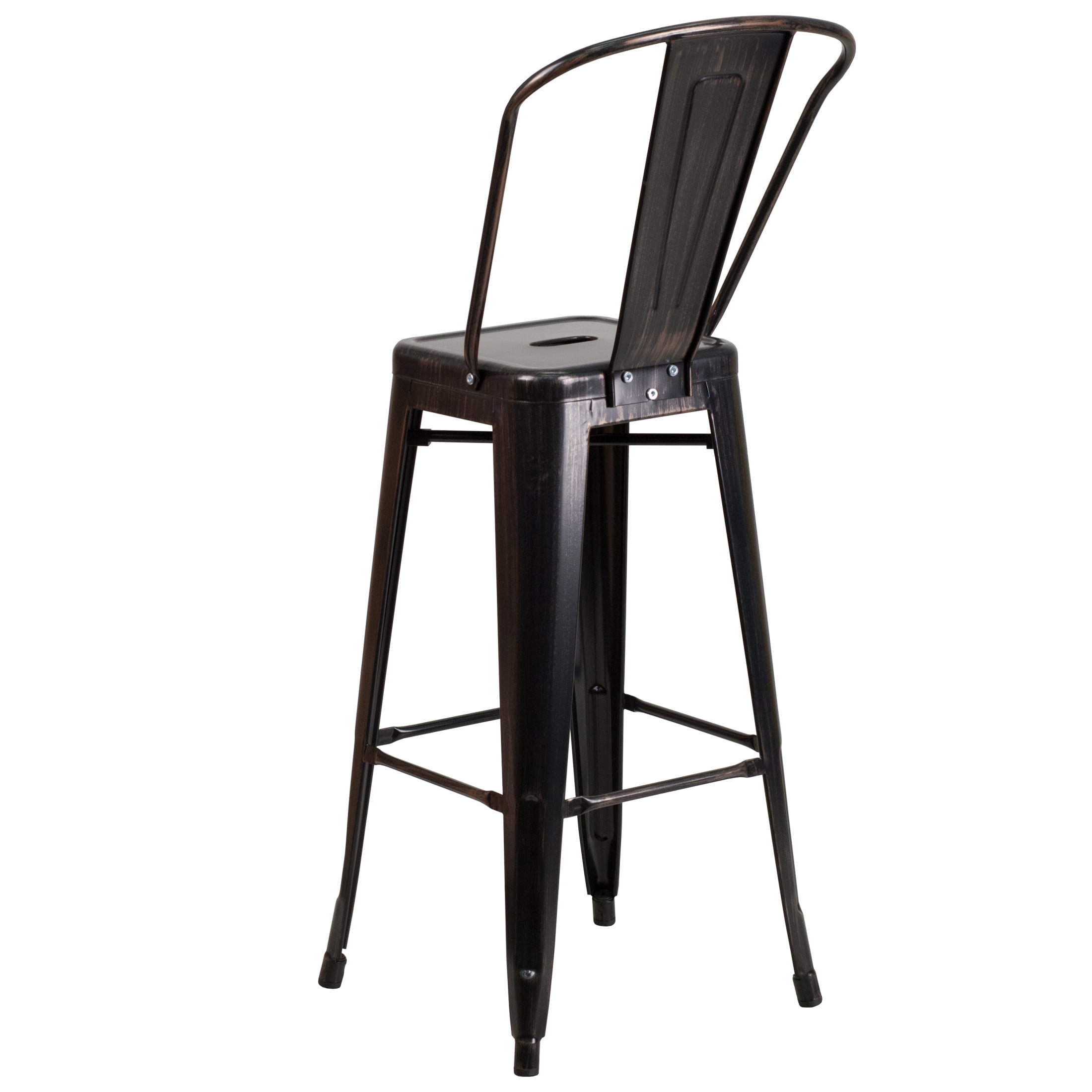 Merrick Lane Black-Antique Gold 30" High Metal Bar Height Stool with Removable Back for Indoor-Outdoor Use