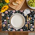 thumbnail image 4 of Spring Floral Placemats Set of 4, Elegant Pastoral Flowers Butterflies Black Placemats for Dining Table, Place Mats for Kitchen Tabletop, Waterproof Wipeable Dining Table Mats Set, 4 of 9