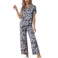 thumbnail image 2 of INSPIRE CHIC Ensemble de Pyjama en Satin pour Femme Soie Floral Manches Courtes Haut et Pantalon 2 Pcs Pyjamas TG Violet, 2 of 6