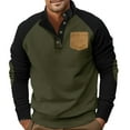 thumbnail image 2 of AWZXDE Men's Color Block Half Button Stand Collar Sweatshirt, Minimalist Casual Pullover Army Green,XL, 2 of 9