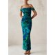 thumbnail image 5 of Vestido largo PRETTYGARDEN para mujer, ajustado fruncido, verde y floral, 5 of 9