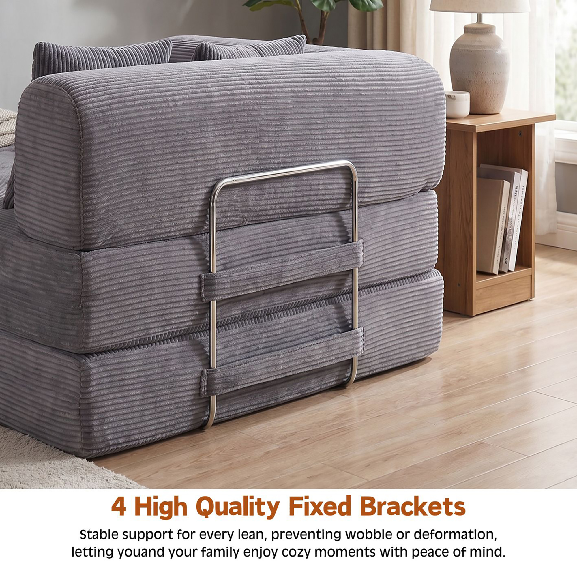 HOQBN Convertible Sofa Bed, Corduroy Fold Out Futon Sleeper Mattress with Pillows, Boneless Folding Floor Couch for Living Room Bedroom Gray