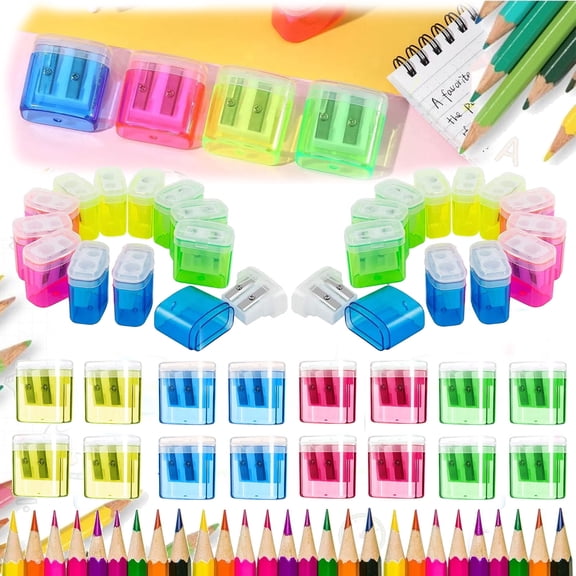 Pencil Sharpeners, 2PC Dual Holes Compact Colored Handheld Pencil Sharpener, Portable Crayon Sharpener for Audlts, Artists, Home, Studios & Office, #1-Pink, 2PC