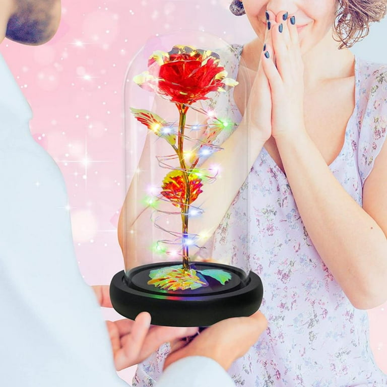 Galaxy Flower Rose Gift, Colorful Forever Rose in Glass Dome, Rose