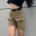 thumbnail image 5 of Women Work Pants Women'S Spring/Summer Mid-Waist Pocket Denim Overalls Casual Shorts Pants Khaki L, 5 of 8