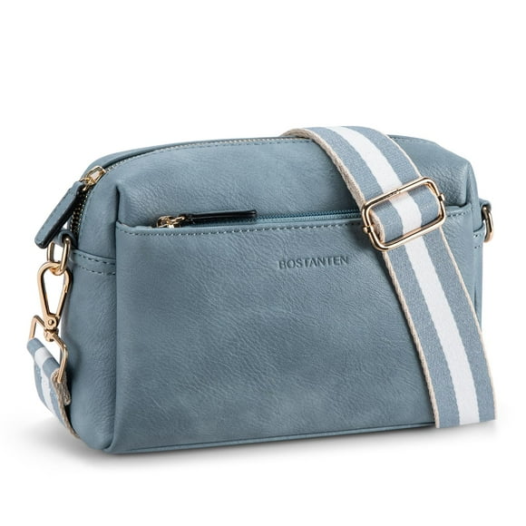 Bandolera BOSTANTEN, tamaño pequeño, piel con triple cremallera, color azul claro
