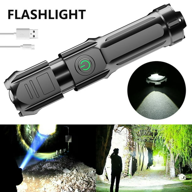 Lampe de poche LED 4 modes d'éclairage Lampe torche zoom avec batterie 1000  mAh Lampe torche LED rechargeable par USB Lampe flash étanche de qualité de  vie 