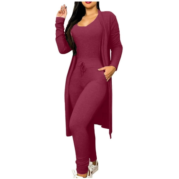 Generic Women 3 Piece Outfits Ribbed Sleeveless Long Cardigan Crop Tank Tops Bodycon Shorts Sets Sweatsuit Lounge Set