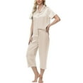 thumbnail image 7 of Juosiy Women Simpe Fashion Ice Silk Satin Sleepwear Solid Color Smooth Lapel Short Sleeve Capri Pajamas Home Suit, 7 of 7