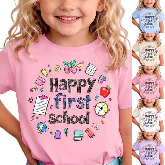 YUANxueke Short Sleeve T-Shirts for Boys Girls, Cute Printed Crewneck T-Shirts, Back To School Casual Tops