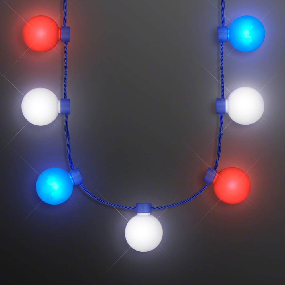 Flashing Blinky Lights Red White & Blue LED Globes Light Up Necklace