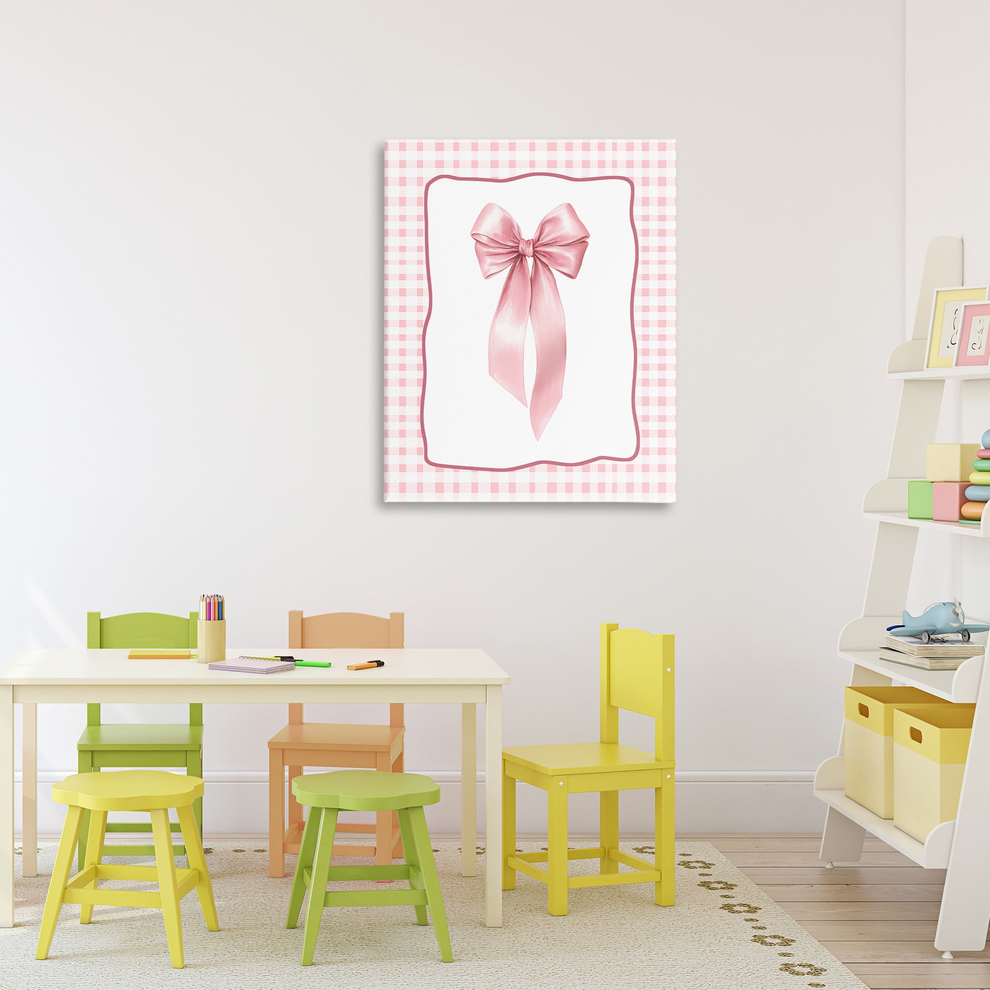 Stupell Industries Pink Gingham Ribbon Canvas Wall Art, design by Christine Simpson Art