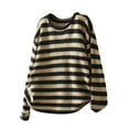 thumbnail image 2 of ClodeEU Women's Round Neck Striped Sweaters,Oversized Knit Pullover ,Fall Fashion Sweater Jumpers Tops Black,Womens Plus M, 2 of 6