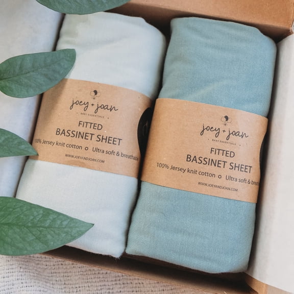 Joey and Joan Bassinet Fitted Sheet for Fisher-Price, Light Sage Green, Dark Sage Green, 2 Count