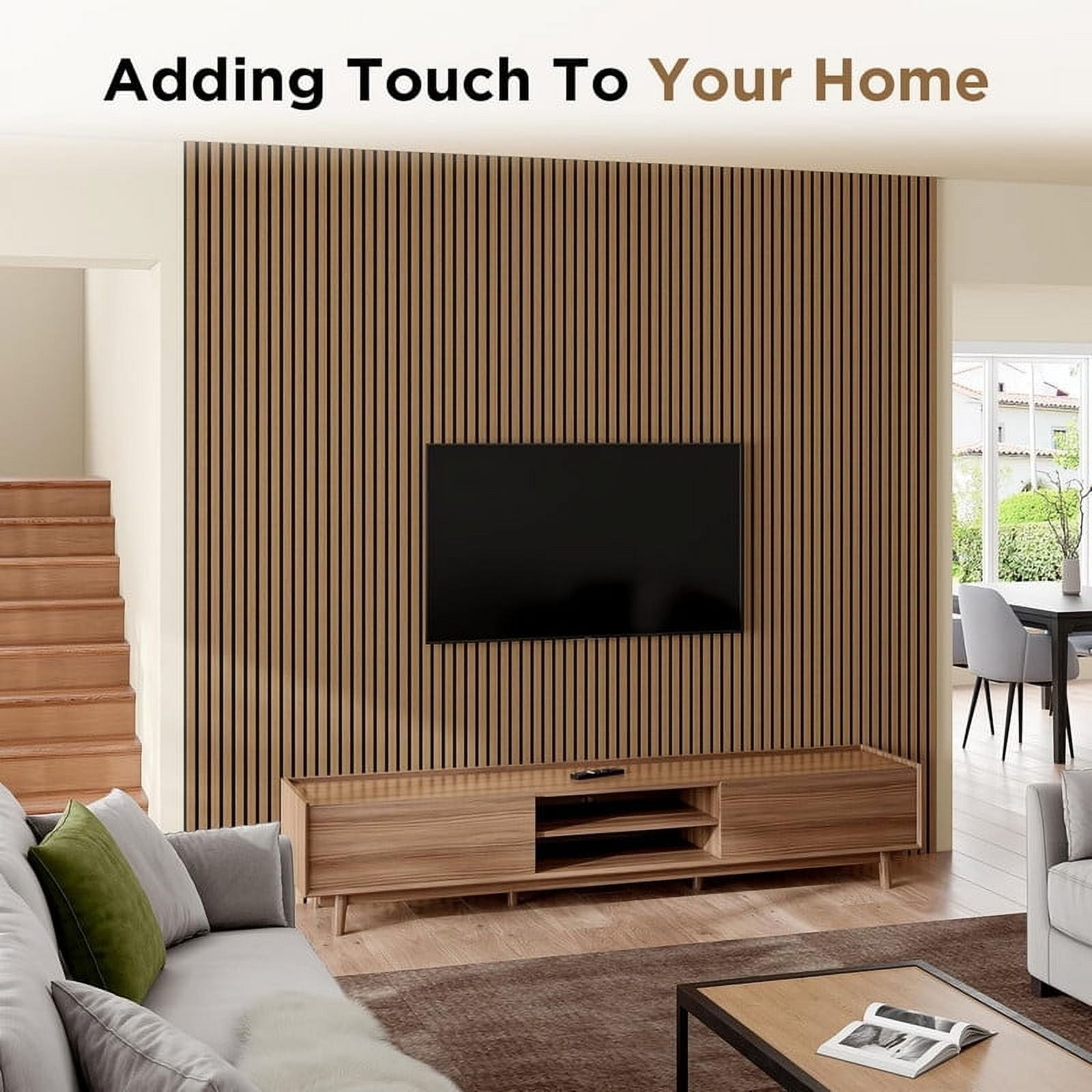 Easy4Home 4Pcs Wood Slat Acoustic Panels 94.5" x 12.6" Soundproof Wall Panels,Classic Oak