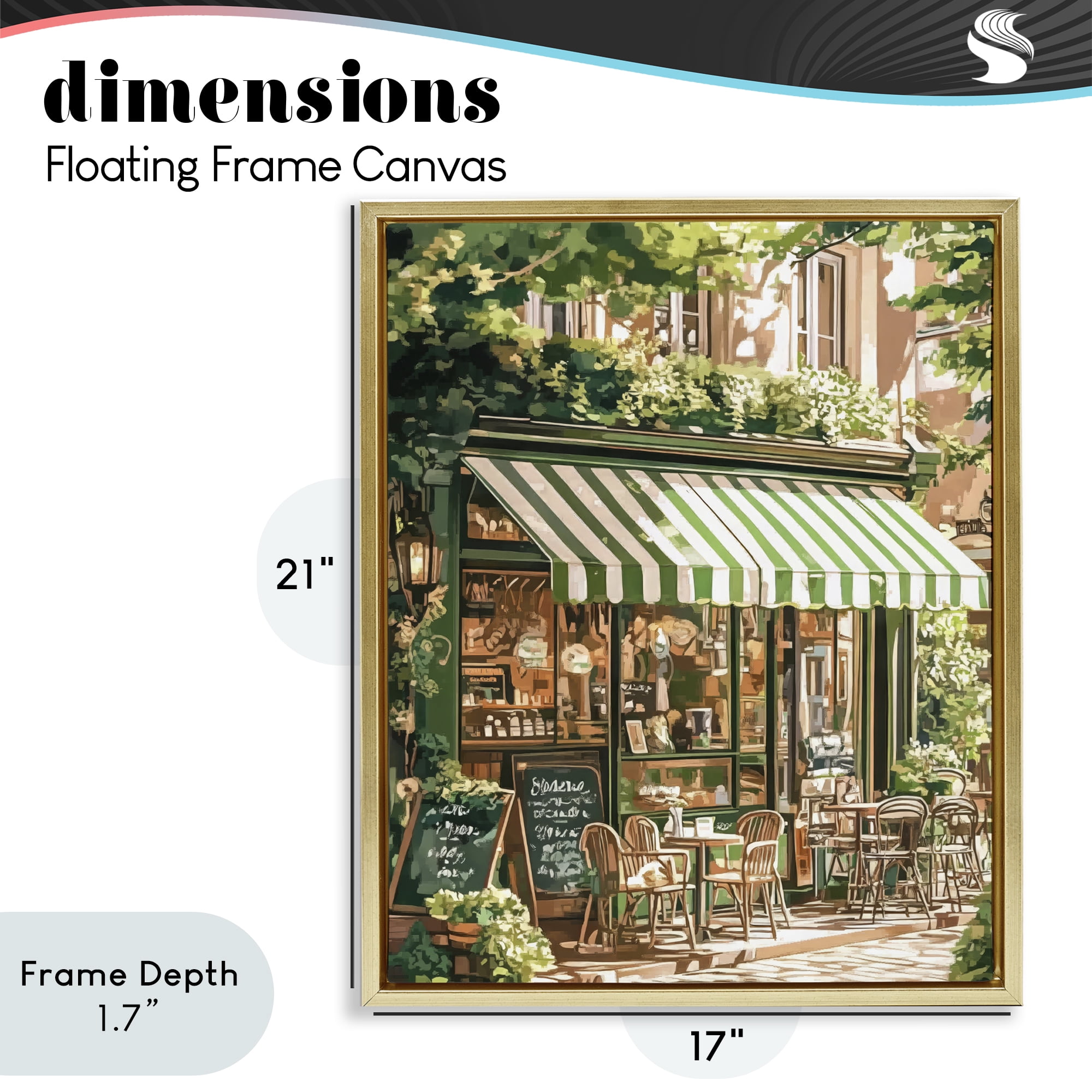 Stupell Industries Coffee Shop Awning & Greenery Gold Framed Floater Canvas Wall Art, design by LSR Design Studio
