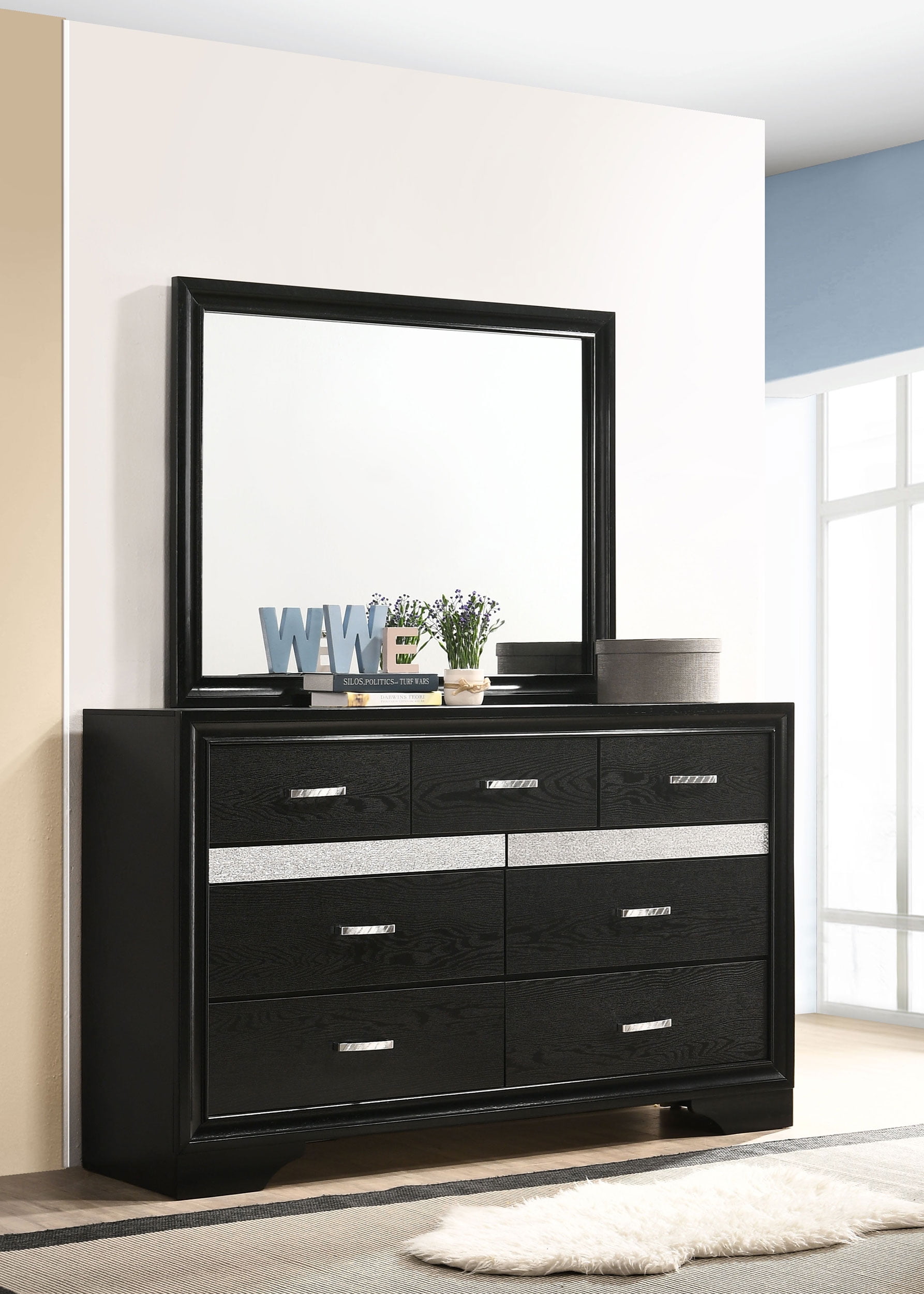 Miranda 9-drawer Dresser with Mirror Black