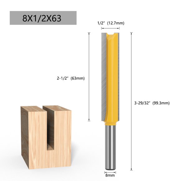 Lavie Woodworking Router Bit: 8mm Shank 1/2-inch Cutting Diameter 63mm Length Extended Double-Edged Straight Slotting Cutter for Woodworking Machines, Durable Non-Imported Long-Lasting Versatile
