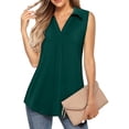 thumbnail image 2 of Hanerdun Women Sleeveless Shirt Female Solid V Neck Lapel Tank Tops Green M, 2 of 5