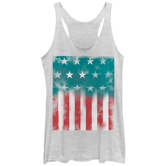 Women's Lost Gods Fourth of July  American Flag Watercolor  Racerback Tank Top White Heather Medium